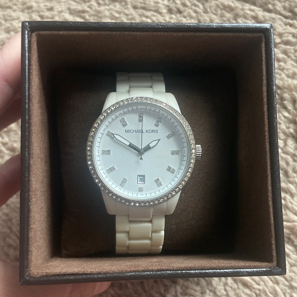 Michael Kors Cream Watch with Crystal Details